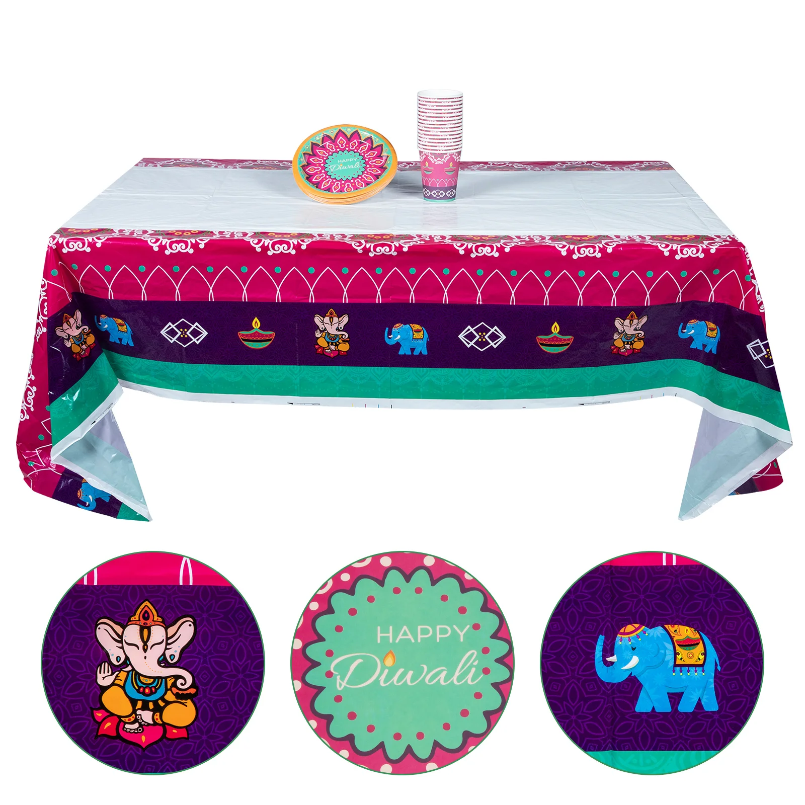 

Table Diwali Cloth Partydecorations Indian Paper Cover Plate Size Tablecloth Calculatordinnerware Salad Graduation Rangoli