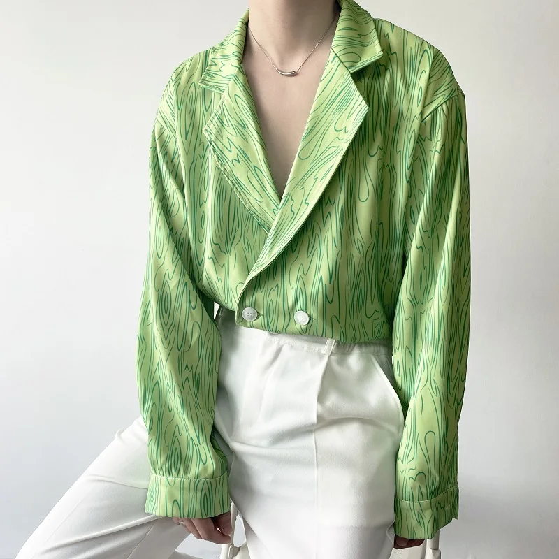 Рубашка мужская с воротником-костюмом свободная повседневная волнистым принтом