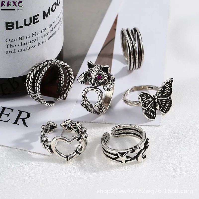 

RBXC Hip-hop Woman Fashion Silver Color 3pcs/set Heart Finger Rings Punk Trend 2022 Rings Set For Women Korean Jewelry Gift
