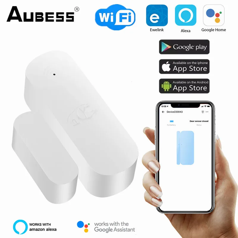 

Датчик окон и дверей Aubess с Wi-Fi, беспроводной детектор открытия и закрытия дверей, управление охранной сигнализацией для умного дома через пр...