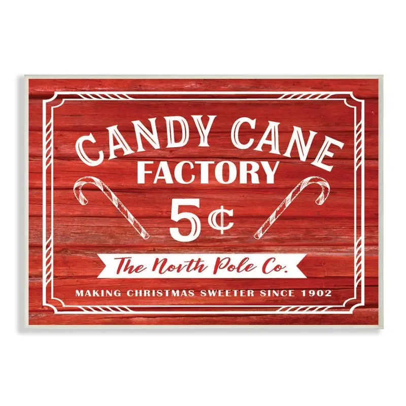

Stupell Decor Collection Candy Cane Factory Vintage Sign Wall Plaque Art Bathroom decor Cool room decor Signs Tin sign Metal si