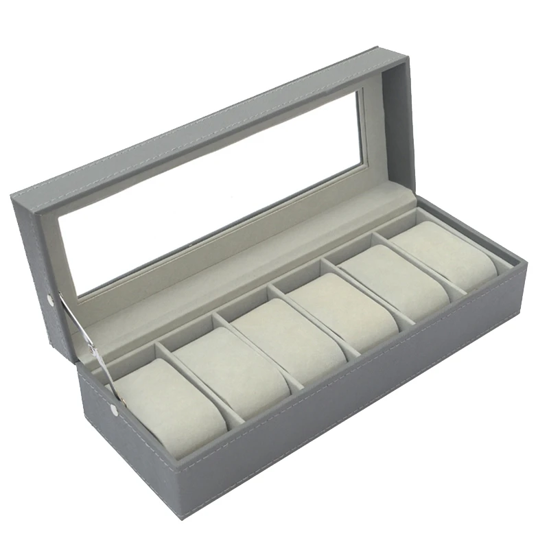 

6 Slots PU Leather Watch Display Case, Glass Topped Watch Display Case Watch Jewelry Organizer