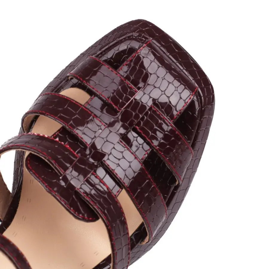 Fashion Cover Toe Sandals Women Summer Shoes 2023 Stone Pattern Leather Training Dance 9.5cm High Heels Platform Pump Size 34-46