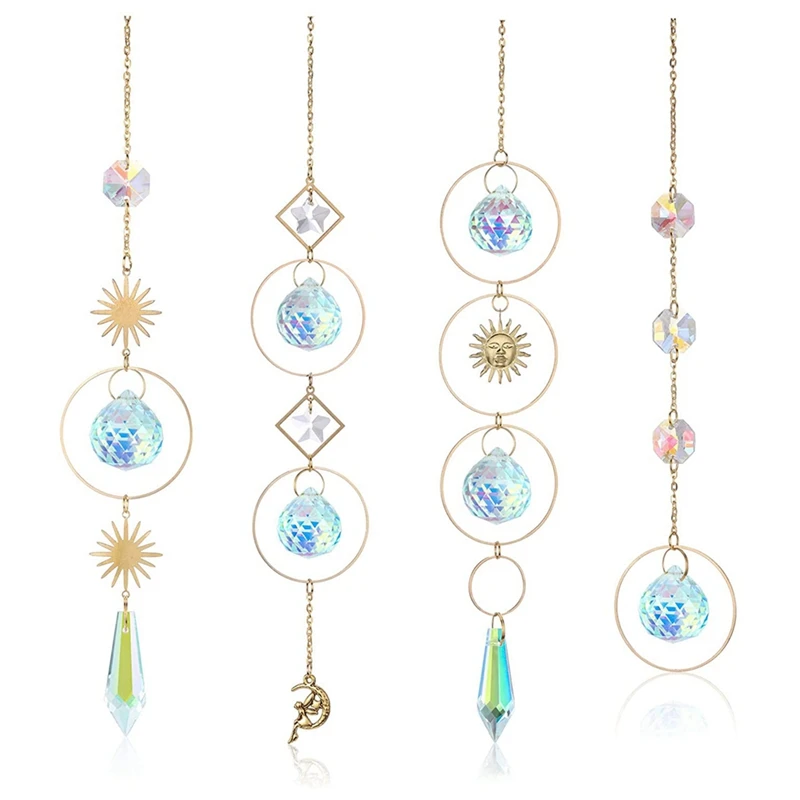 

4Pcs Crystal Suncatcher Chandelier Crystals Prisms Hanging Sun Catchers For Window Home Garden Christmas Decor