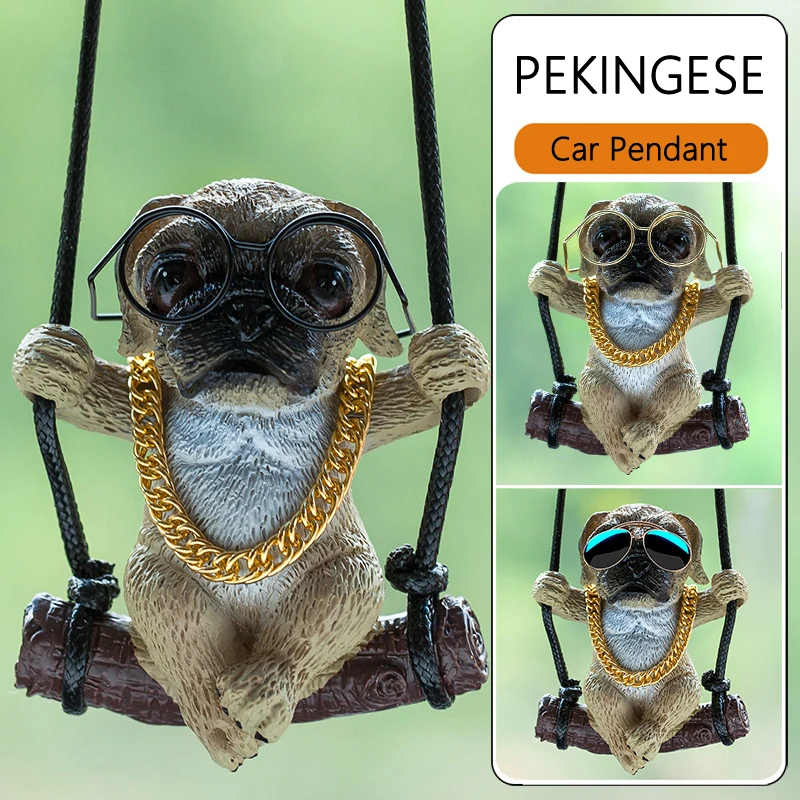 

Resin Cute Sunglasses Dog Anime Car Accessory Swing Pug Pendants Auto Rearview Mirror Ornaments Birthday Gift Couple Accessories