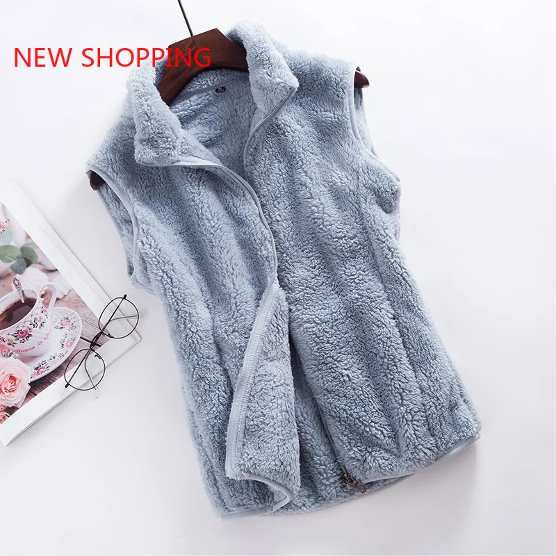 

Polar Fleece Vest Women 2021 Autumn Winter High Collar Zipper Sleeveless Jacket Thick Warm Vest Brief Garment Solid Color Coat