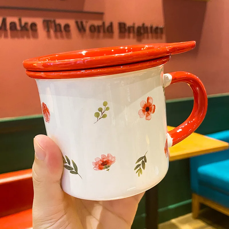 

Керамическая кружка, Простой Цветочный пасторальный стиль, керамическая чашка, маленькая свежая Женская кружка для завтрака для дома и офи...