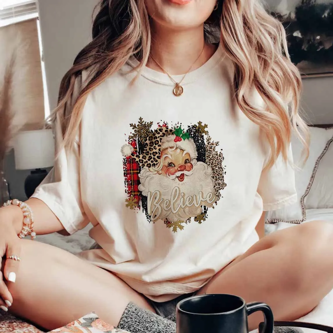 

Женская Универсальная футболка с коротким рукавом, с принтом Санта-Клауса