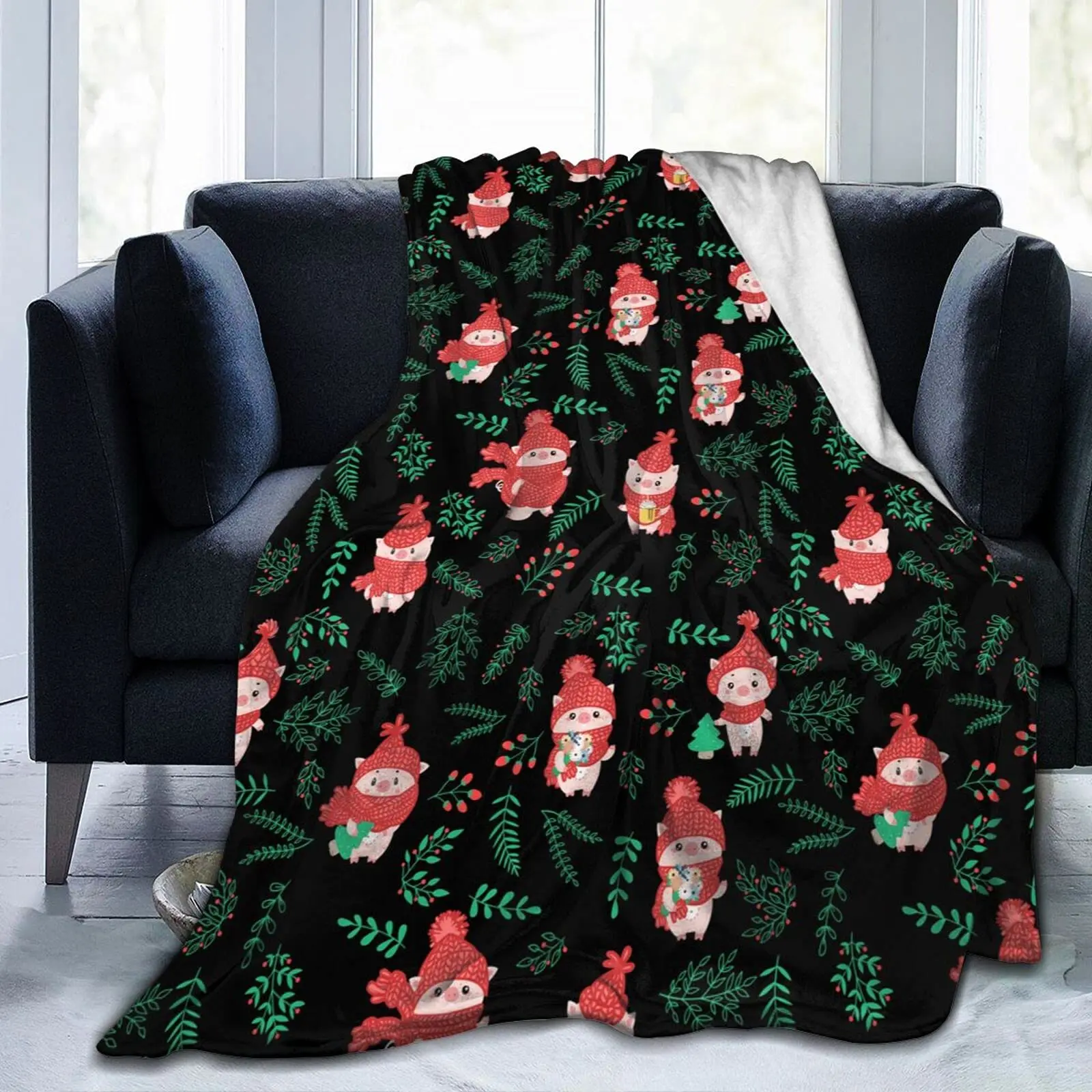 

Cute Pig Blanket Flannel Fleece Throw Blanket Lightweight Cozy Plush Blanket for Bedroom Living Rooms Sofa Couch Queen King Size