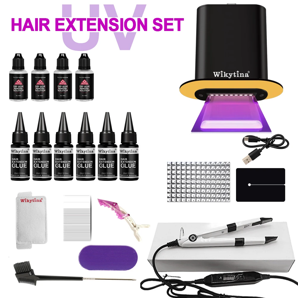 Wikytina UV V Light Набор инструментов для наращивания волос с набором удаления клея