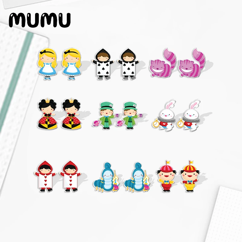 Серьги-гвоздики Алиса в стране чудес акриловые