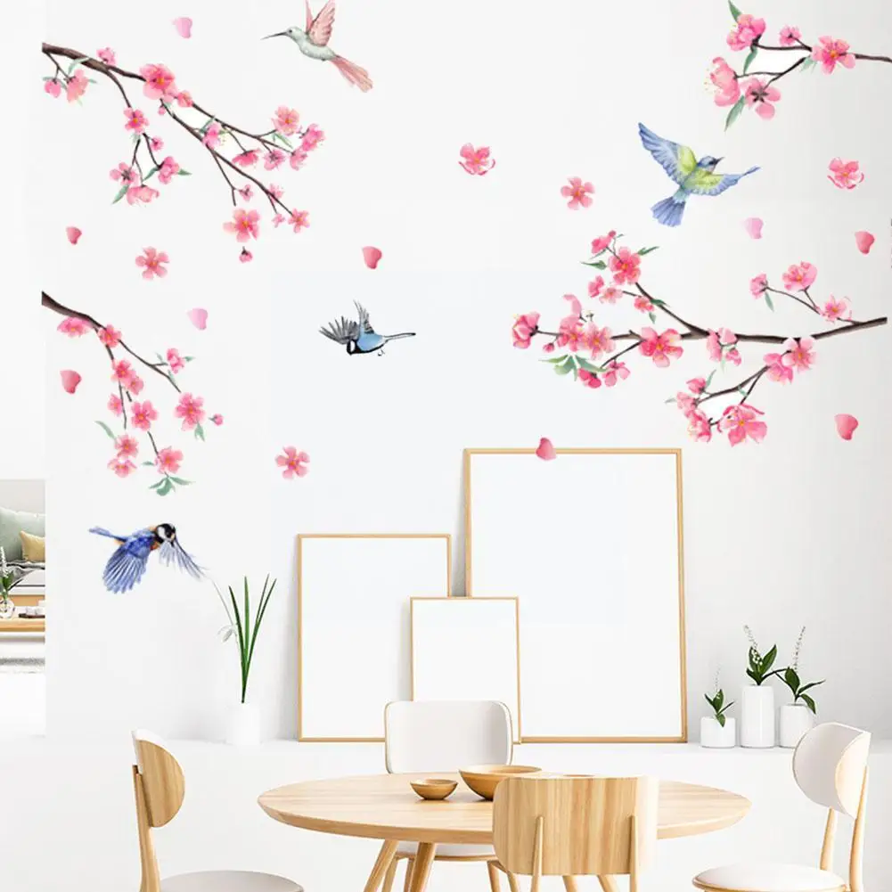 

30*45cm*2 Sheets Branch Bird Peach Wall Stickers Living Home Decorative Bedroom Glass Stickers Self-adhesive Wall Window Ro W6B3