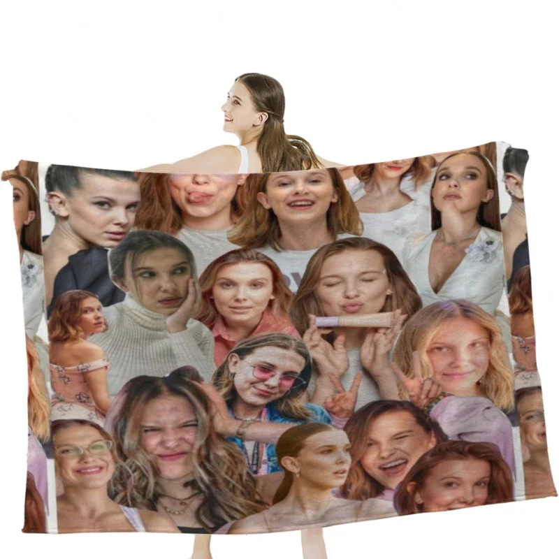 

Millie Bobby Brown Edit Collage by Stasii Soft Velvet Blanket Lightweight Bed Blanket Home Decor Fleece Blanket