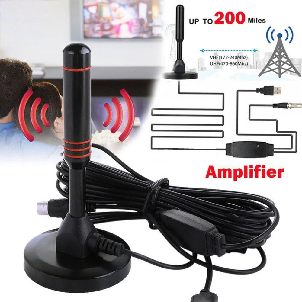 

For HD Digital Indoor Amplified cccam TV Antenna 200 Miles Ultra HDTV With Amplifier VHF/UHF Quick Response Outdoor Aerial Set