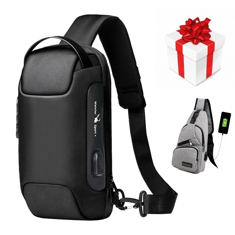 

Shoulder Bag Men Waterproof USB Crossbody Bag Anti-Theft Short Travel Messenger Fashion Designer Chest Bag Buy One Get One Free