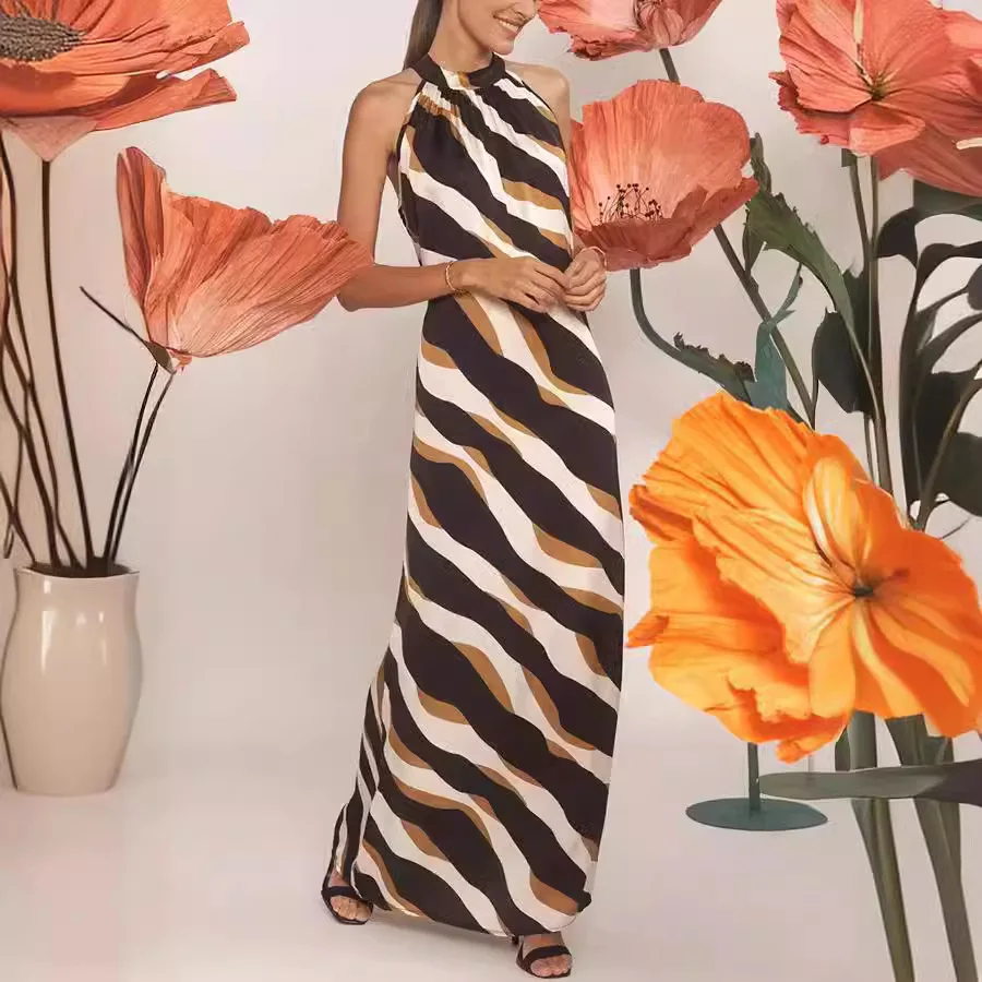 Новинка весна-лето 2024Ins элегантное платье на бретелях с принтом