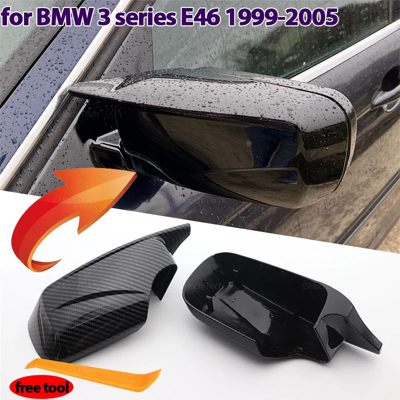 2pcs Carbon Fiber Look Black Side mirror cover Replacement for BMW E46 316i 318i 318d 320d 320i 323i 325i 328i 330d 330i 1998-05