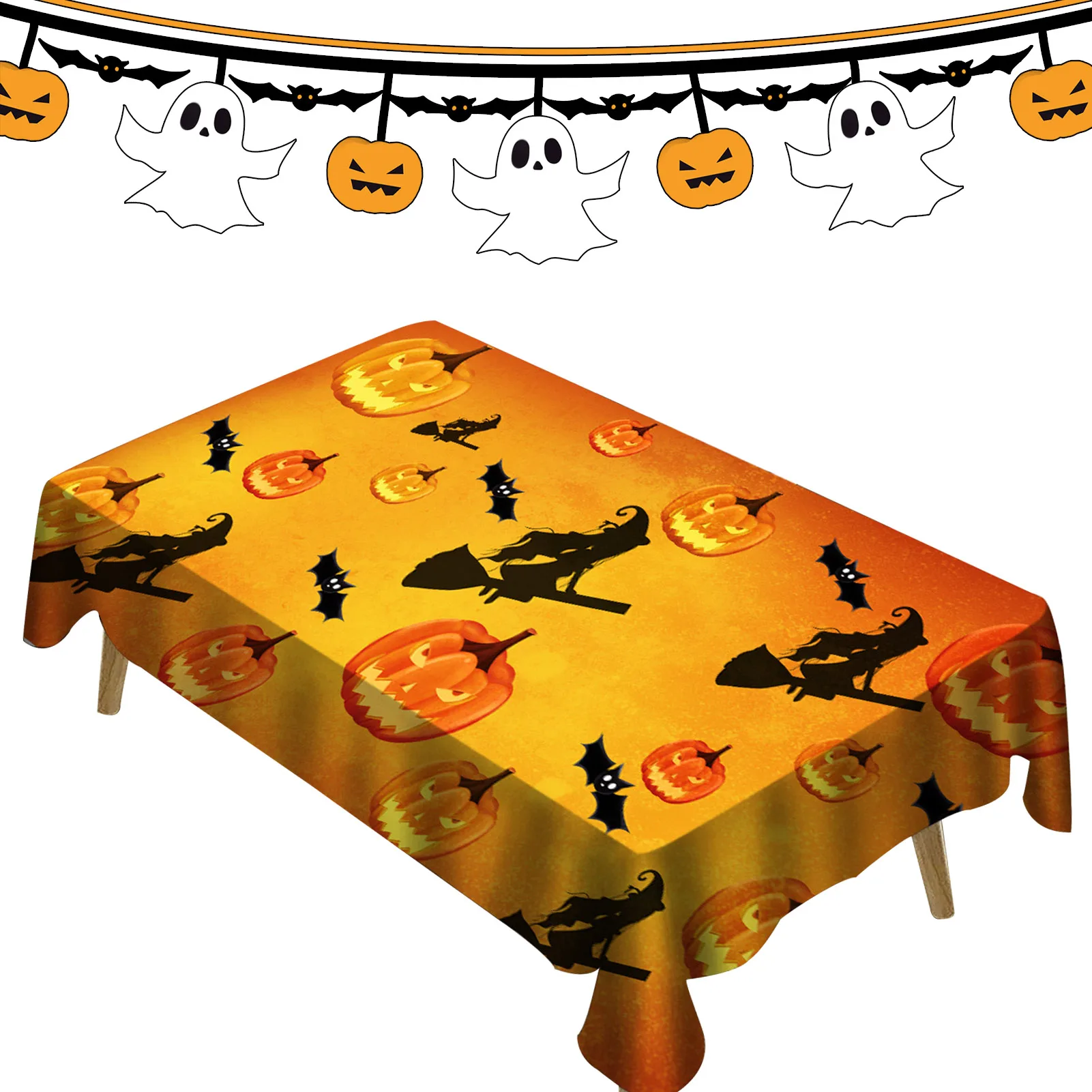 

Dinner Party Decoration Halloween Tablecloth Spider Web and Pumpkin Table Cloth, Bat Cobweb and Ghost Waterproof Tablecloths