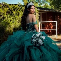 2022 gorgeous green quinceanera dresses crystal beaded ball gown mexican girls sweet 16 dress ruffles vestidos de 15 a%c3%b1os
