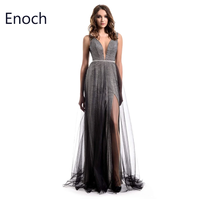

Сексуальное Тюлевое вечернее платье ENOCH с глубоким V-образным вырезом, облегающее официальное платье на тонких бретелях, иллюзионное коктейльное платье для выпусквечерние вечера