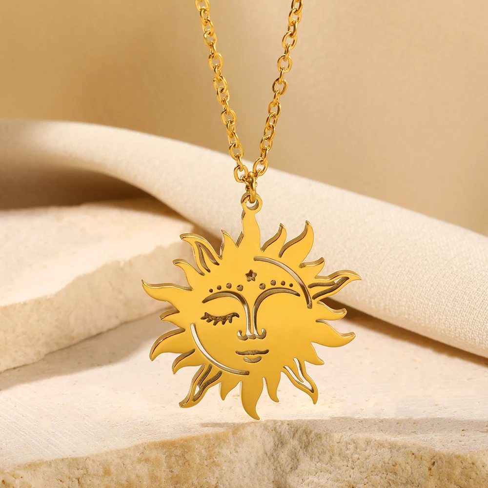 

Sun Goddess Necklaces Eyes Closed Half Face Hollow Star Necklace For Women New Fashion Choker Bohemia Clavicle Chain Jewelry