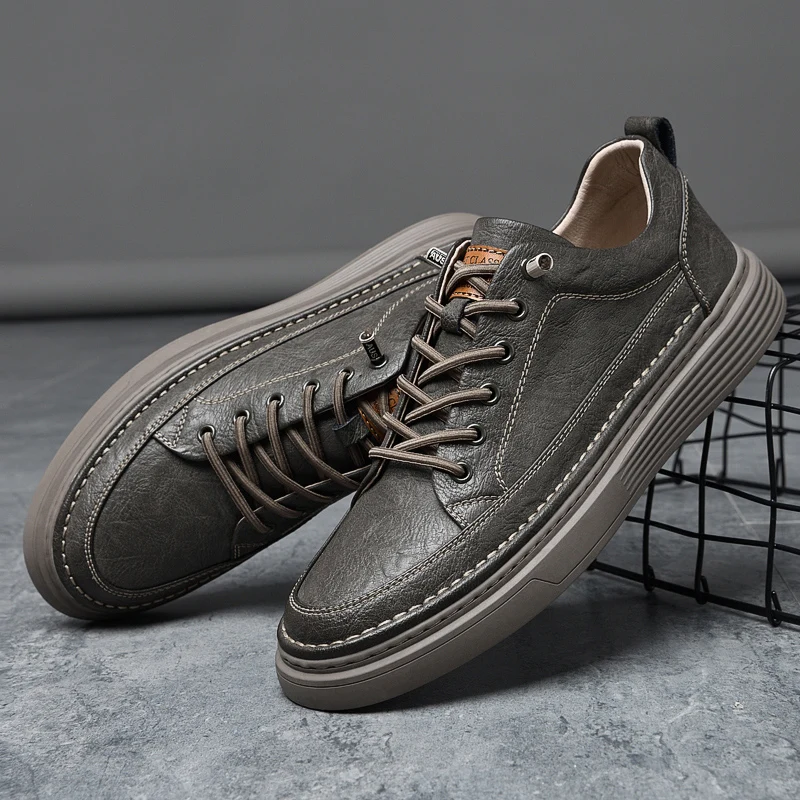 

Genuine Leather Thick Sole Men Shoe Men Sneakers Elastic Band Hollow Summer Breathable Casual Shoes Fashion Sneakers Men Leather