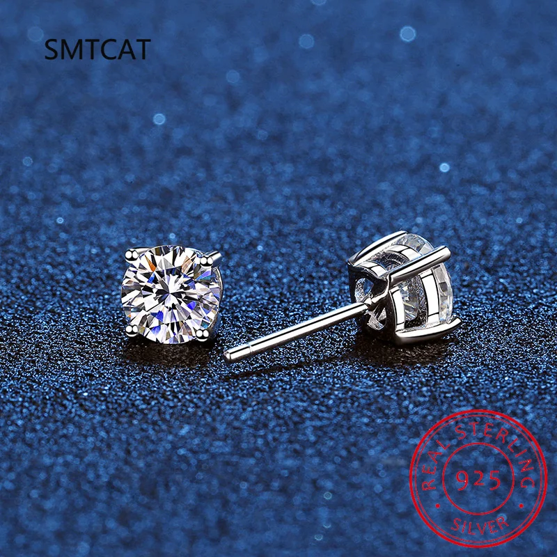 

Real Moissanite Stud Earrings 14K White Gold Plated Sterling Silver 4 Prong Diamond Earring for Women Men Ear Stud 1ct 2ct 4ct