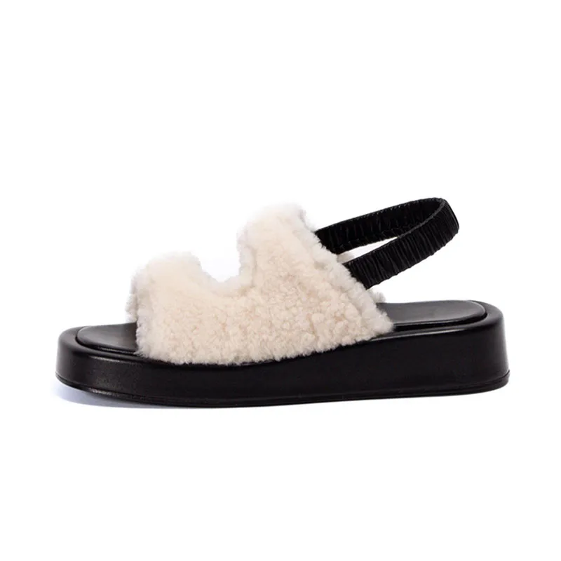 Женская летняя обувь из овечьей шерсти, с круглым ремешком