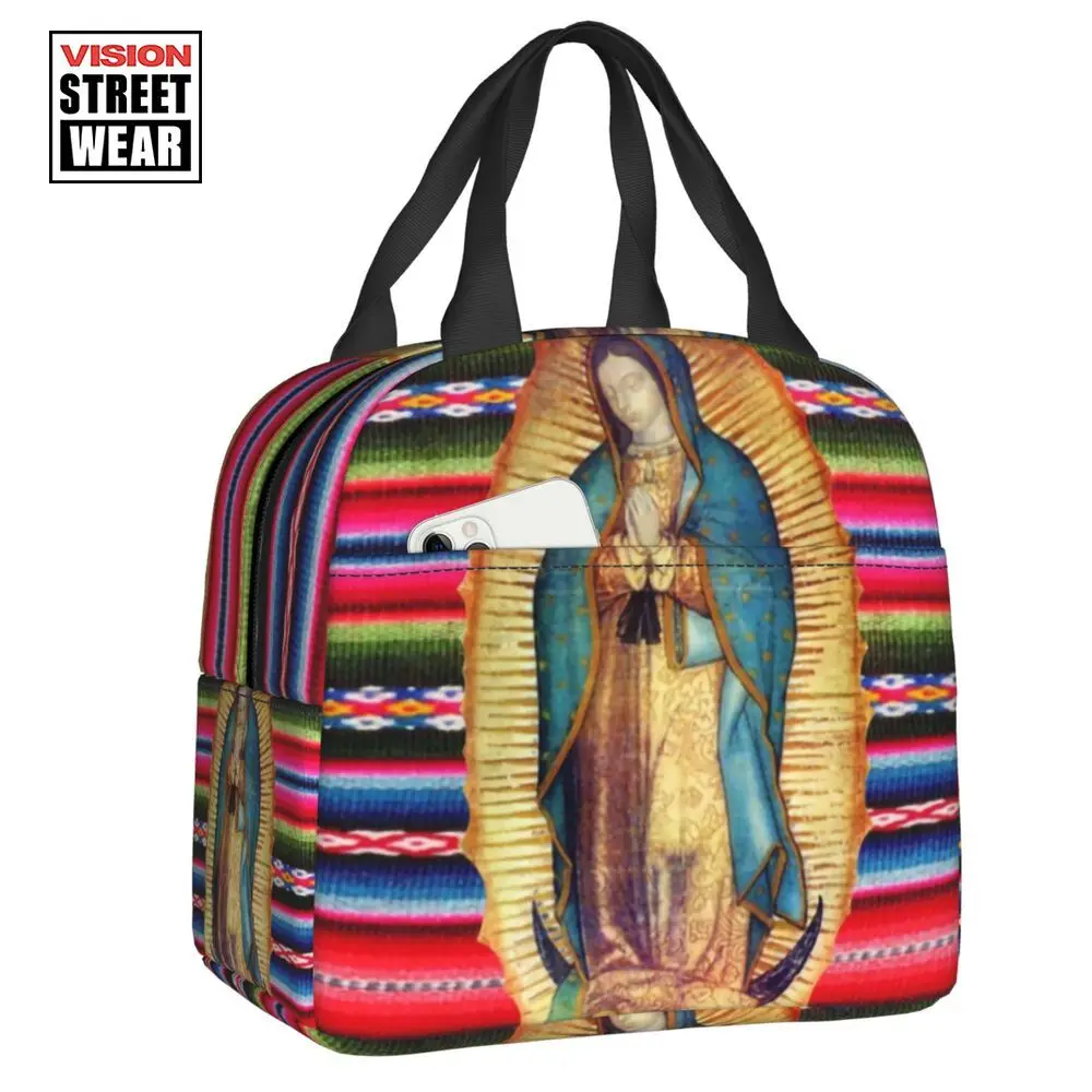 

Our Lady Of Guadalupe Virgen Maria Zarape Insulated Lunch Bag for Women Waterproof Virgin Mary Catholic Thermal Cooler Bento Box