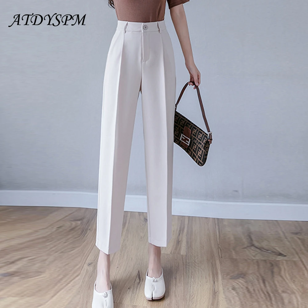 

Брюки женские прямые деловые с завышенной талией, Элегантные повседневные шикарные штаны, винтажные черные деловые, 2022