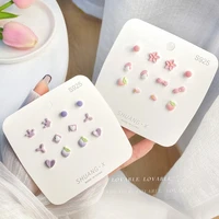 6pairs jewery sets fine ceramic stud earrings 925 silver needle gold plated porcelain wholesale gift accessories for women