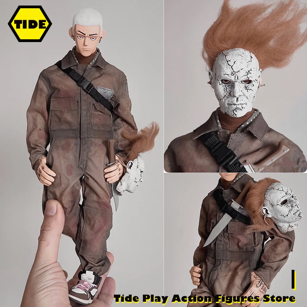 1/6 Scale Male Soldier with Hair Halloween Mask Old Style Jumpsuit Automobile repair Bodysuit Trendy Suit for 12in Action Figure