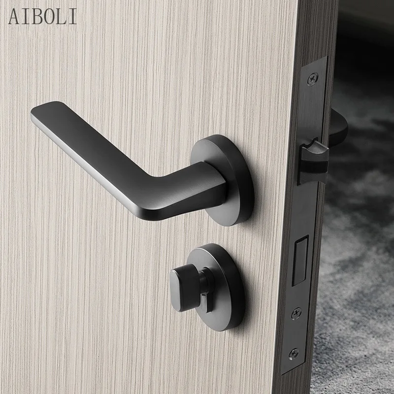 

Interior Bedroom Brushed Black Silent Room Door Lock American Simple Split Lock Nordic Wooden Door Black Steel Handle Lock