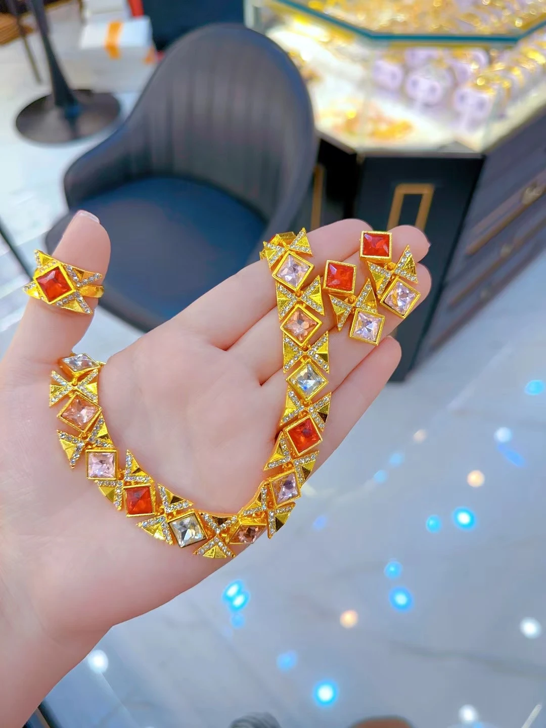 2024 Дубай новинка покрытое 24-каратным золотом ожерелье серьги кольцо Свадебная