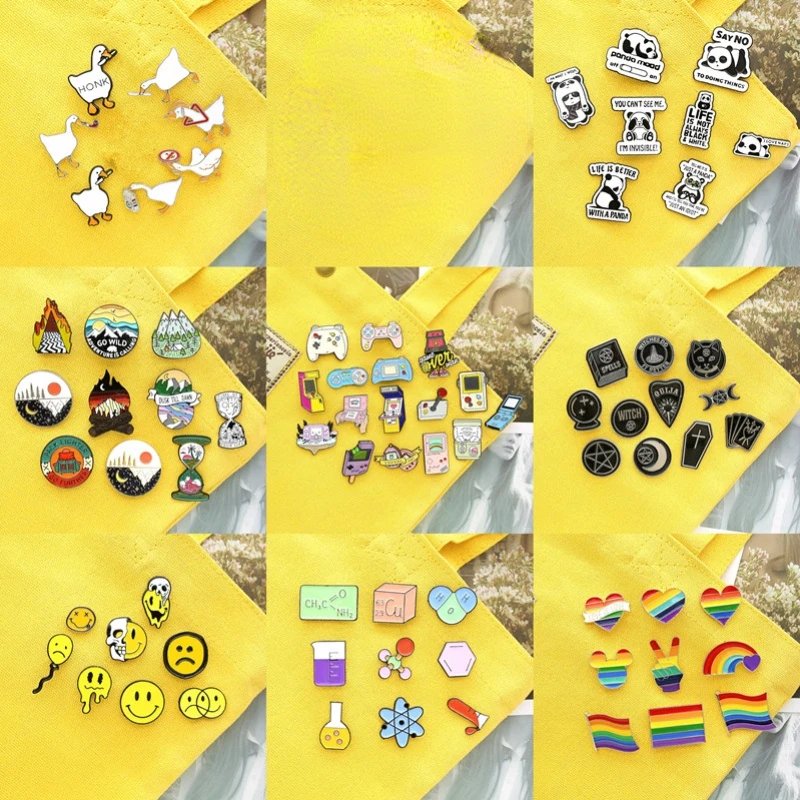 8 ~ 16 PCS / Set Animal Enamel Pins Set Custom Game Machine Gothic Cartoon Brooches Shirt Lapel Pin Badge Jewelry Gift Wholesale