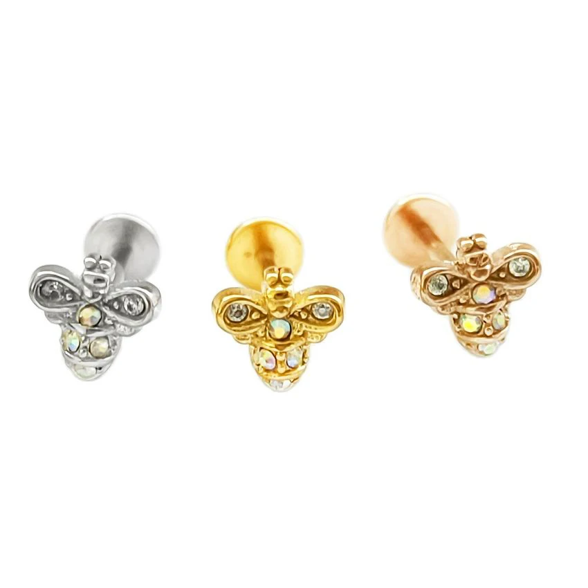 

Honey Bee Threadless Push In Labret Lip Piercing 16G 18G 20G Tragus Stud Earring Stainlesss Steel Body Jewelry