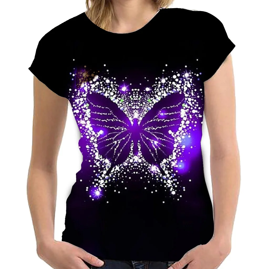 

New Women Butterfly Round Neck T-Shirt High Quality Women T-Shirt Short Sleeve 3d Printing Graphic T-shirt Size 100-6XL