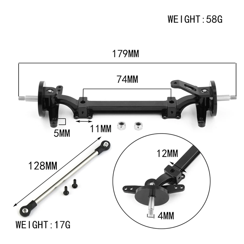 

Metal No Power Front Axle with Steering Rod Steering Assembly for Tamiya 1/14 RC Truck Tractor Car Upgrades Parts,Black