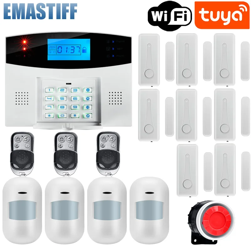 

eMastiff Home Security GSM Alarm System With Wired Type Door PIR Sensor 7 Wired Zone 99 Wireless Zone