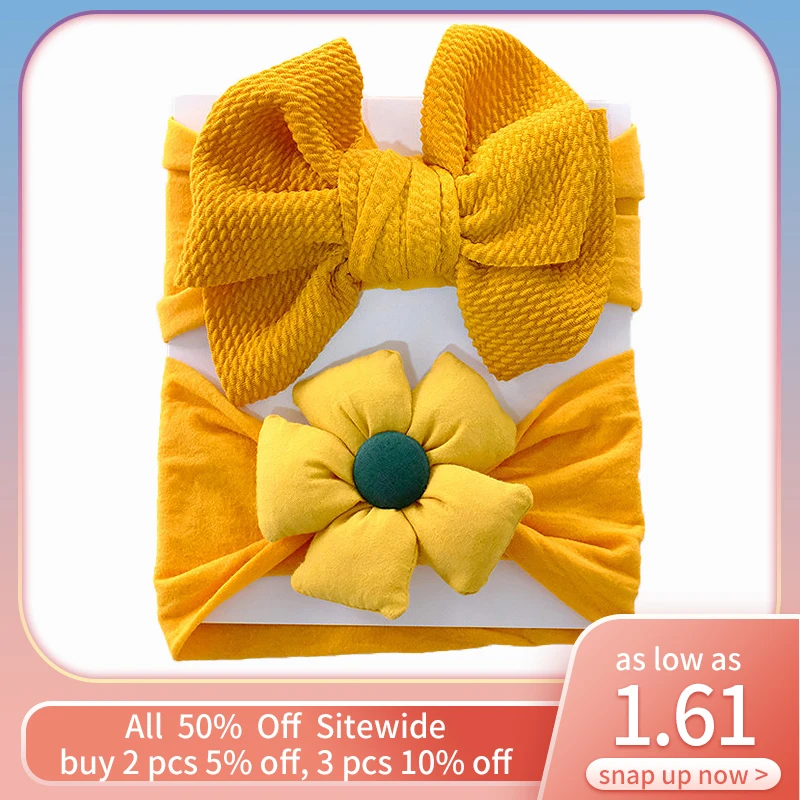 

2Pcs Flower Bow Baby Headband Sets Lovely Bowknot Princess Infant Hair Band Accessories Soft Elastic Turban Children Headwear