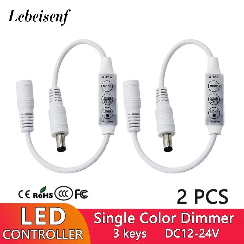 

DC plug 12V 24V Mini LED Monochrome Dimmer 12A 3-Key Lighting Adjustment Controller For LED Single Color Light Source Lamp Strip