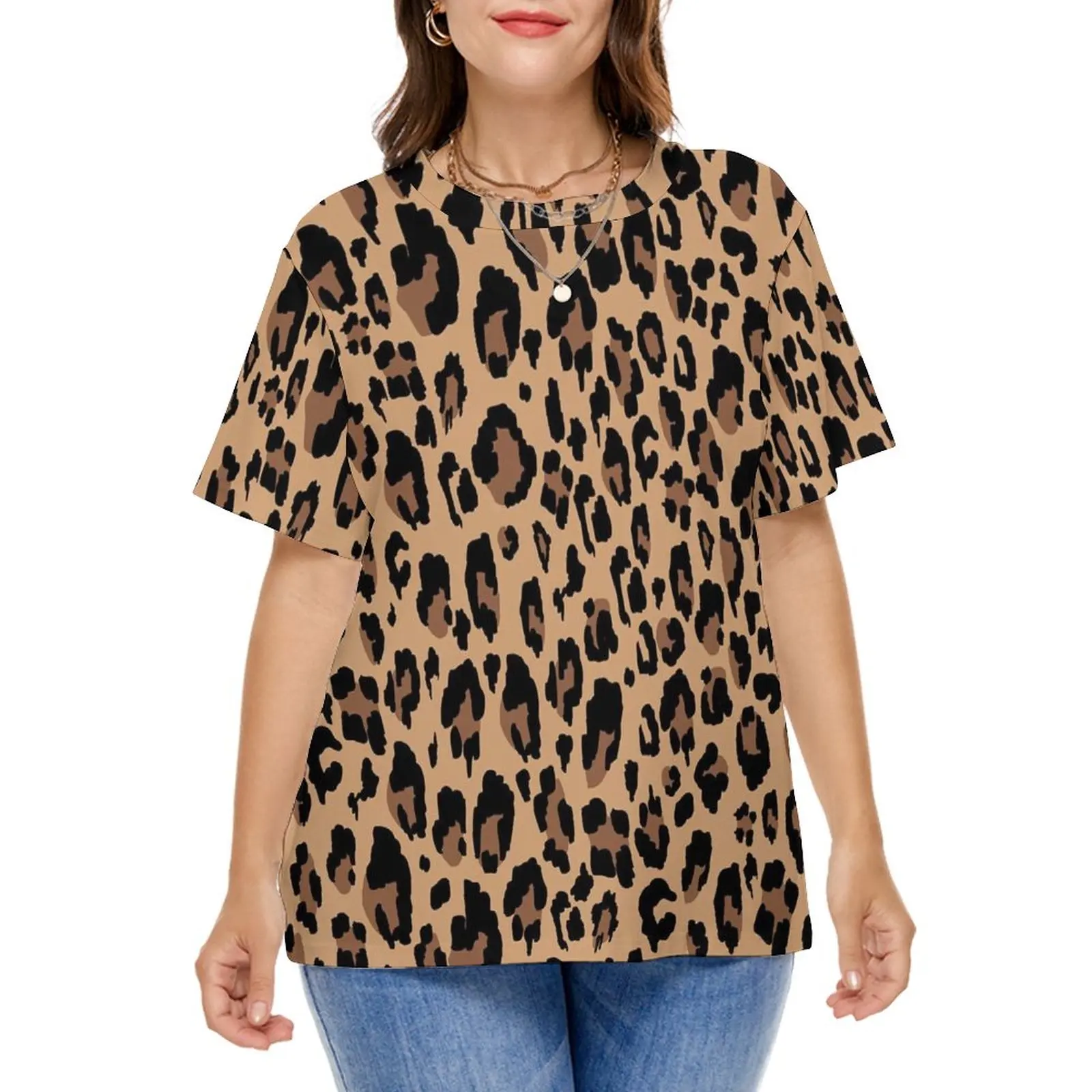 Retro Leopard T-Shirts Jungle Animal Print Classic T Shirt Short Sleeve Elegant Tees Plus Size 6XL Beach Clothes Birthday Gift