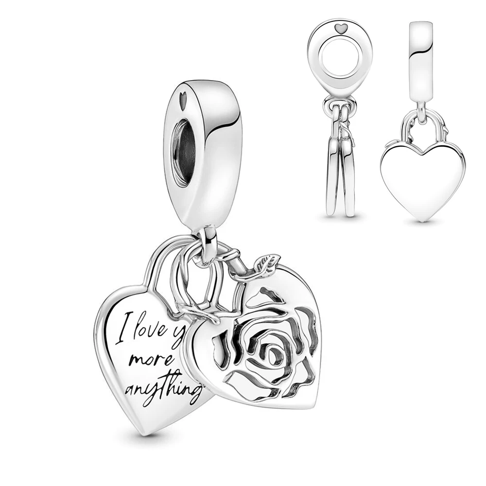 

Rose Heart Padlock Dangle Charm Fit Original Pandora Bracelet DIY Women Romantic Jewelry Gift
