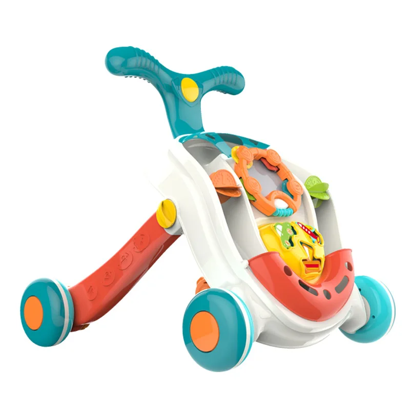 Baby Push Walker Anti-Rollover & Skid Child Sit-to-Stand Multifunctional Learning Stand Early Educational Trolley Removable Toys