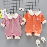 infant autumn and winter plus velvet jumpsuit foreign style female baby warm romper baby go out to hold clothes