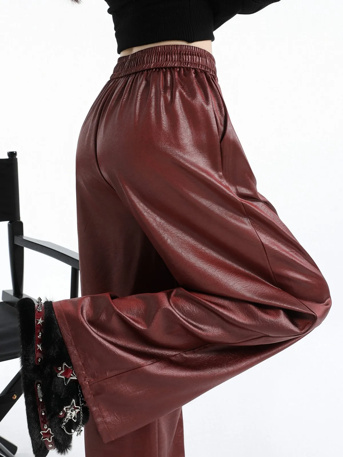 Прямые брюки ZHISILAO из искусственной кожи с широкими штанинами женские винтажные