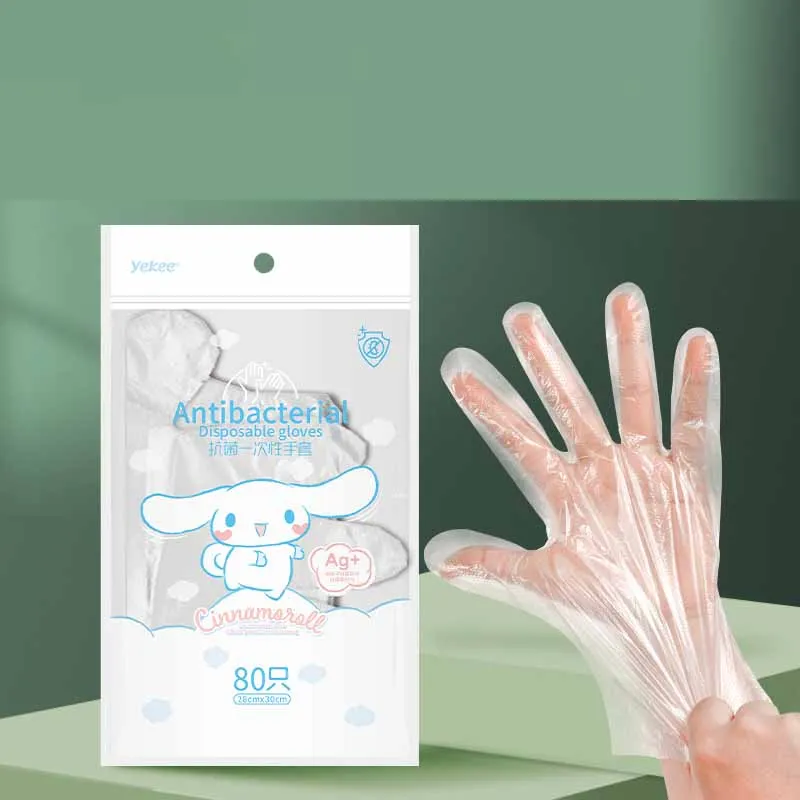 

Одноразовые пластиковые перчатки Sanrios аниме Cinnamoroll для еды, кухонные принадлежности, экологичные перчатки для фруктов и овощей, подарки, 80 ш...