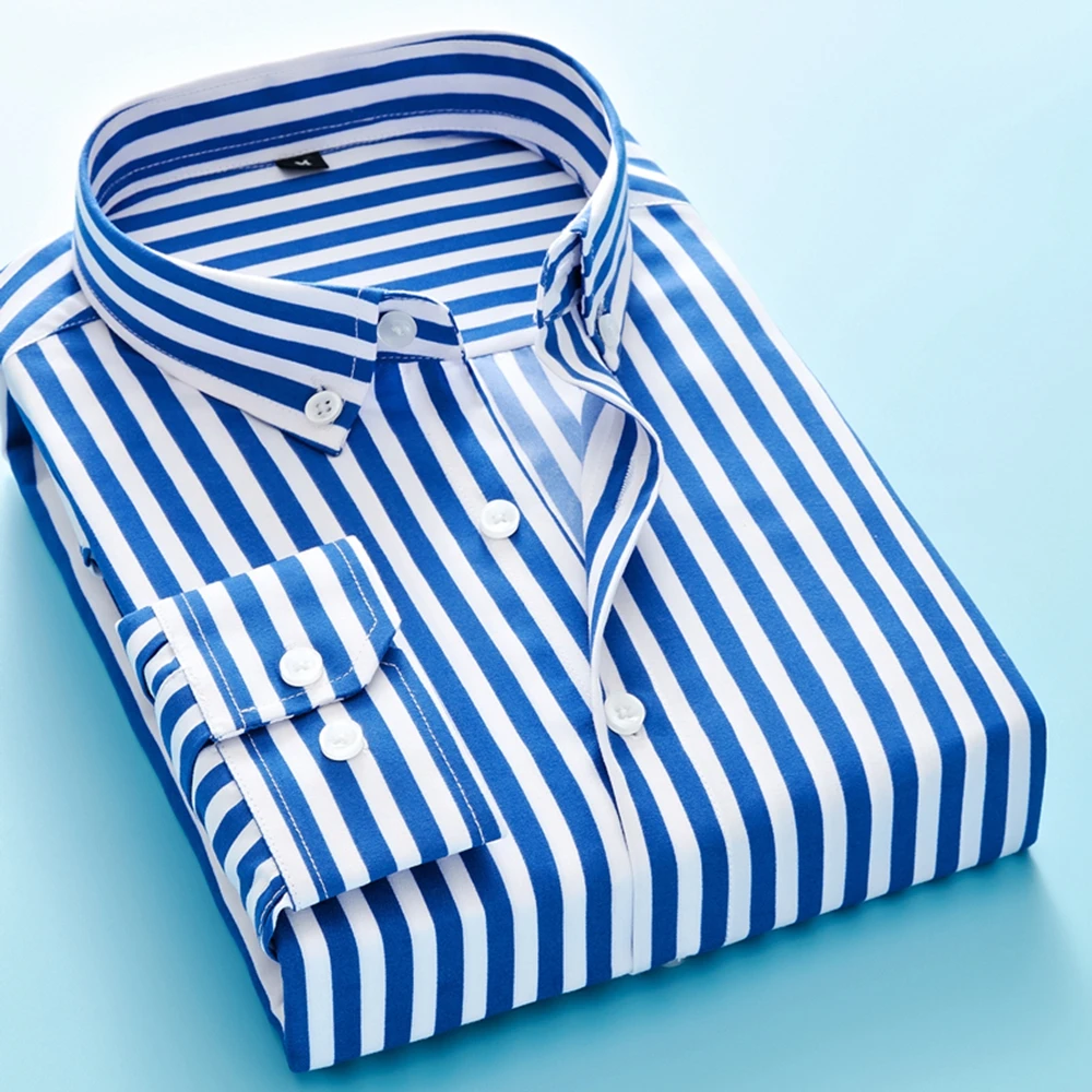 

Shirts New Long-sleeved High Shirts Men's Striped Quality Slim Men Single-breasted Square-collar Men's Casual Business 2022