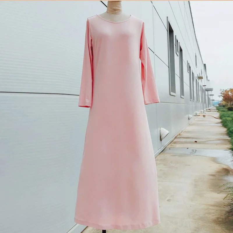 New multi-color inner Muslim women's dress skin-friendly and comfortable long-sleeved bottoming long T-shirt skirt French dress