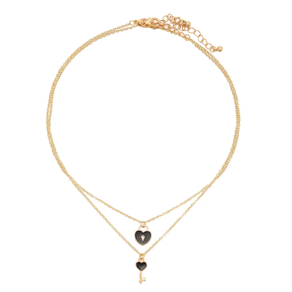 

2 Pcs/set Couple Necklace For Women And Men Romantic Key Lock Heart Pendant Golden Link Chain Fashion Jewelry Paired Necklace